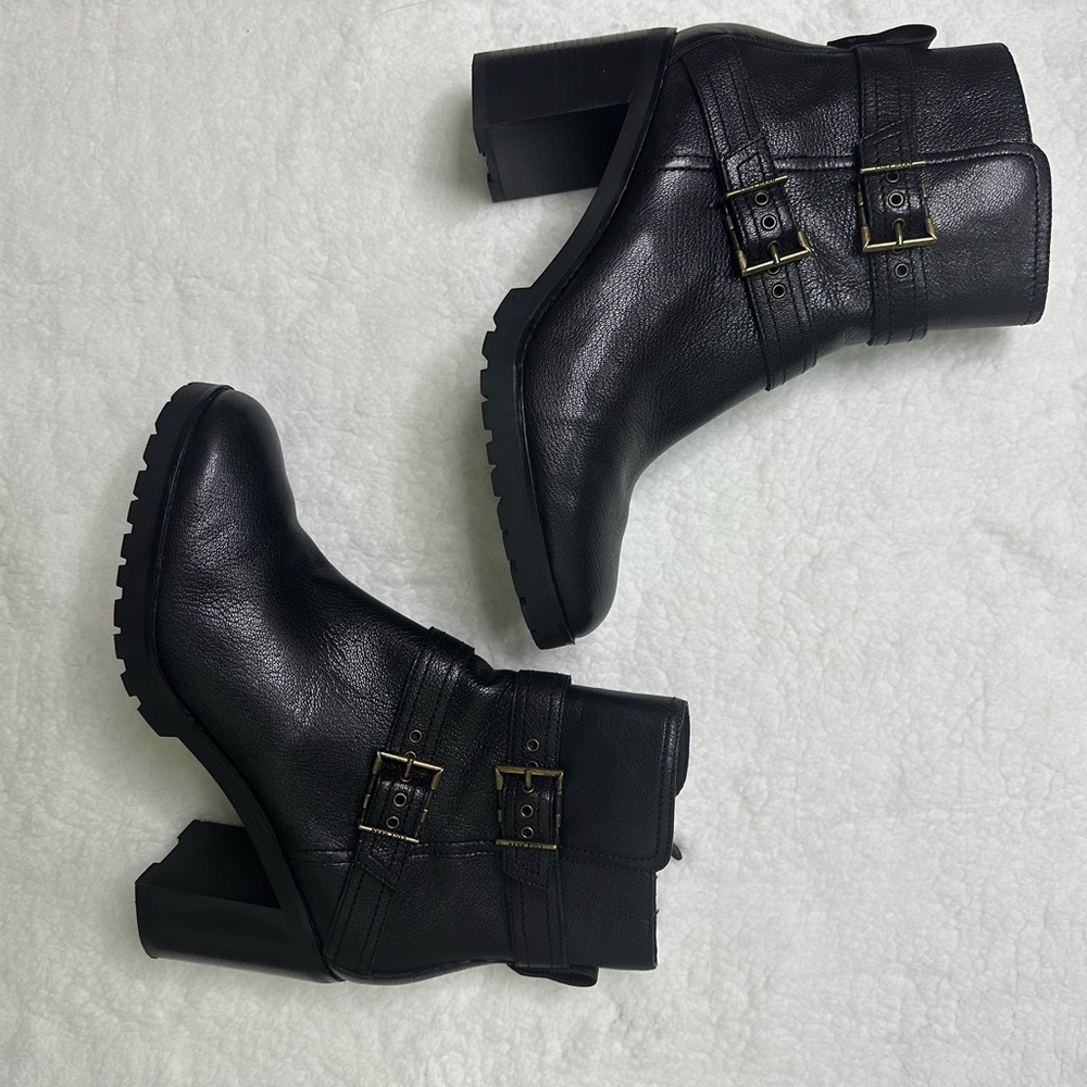 Cole Haan Black Heeled Boots with Buckle Straps - Picture 11 of 13
